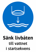 Sänk livbåten
till vattnet
i startsekvens