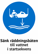 Sänk räddningsbåten
till vattnet
i startsekvens