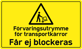 Golvklistermärke Förvaringsutrymme för transportkärror Får ej blockeras.