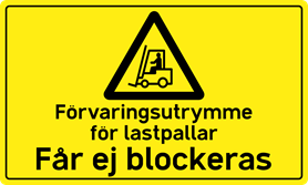 Golvklistermärke Förvaringsutrymme för transportkärror Får ej blockeras.